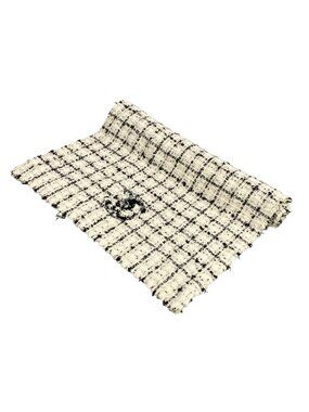 Chanel Scarf White Black Plaid CC Logo Tweed Cotton